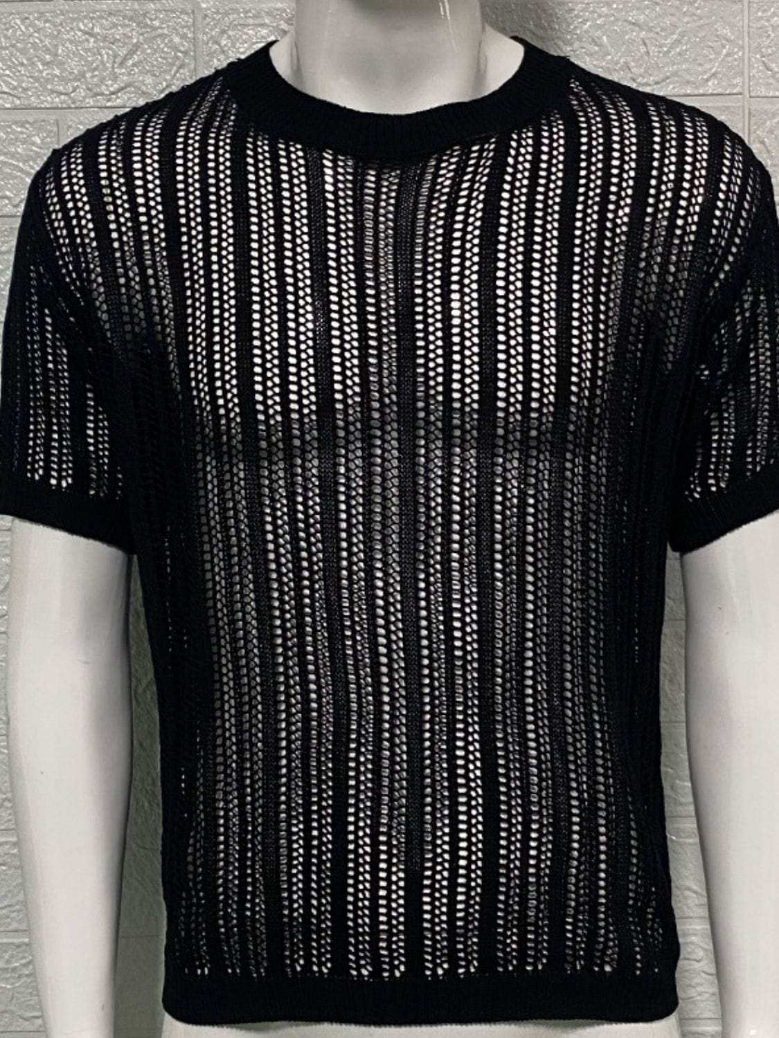 Men's Openwork Round Neck Knit T-Shirt - Trendsi - Flyclothing LLC