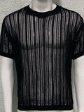 Men's Openwork Round Neck Knit T-Shirt - Trendsi