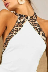 BiBi Triblend Leopard Halter Neck Tied Detailed Top - Trendsi - Flyclothing LLC