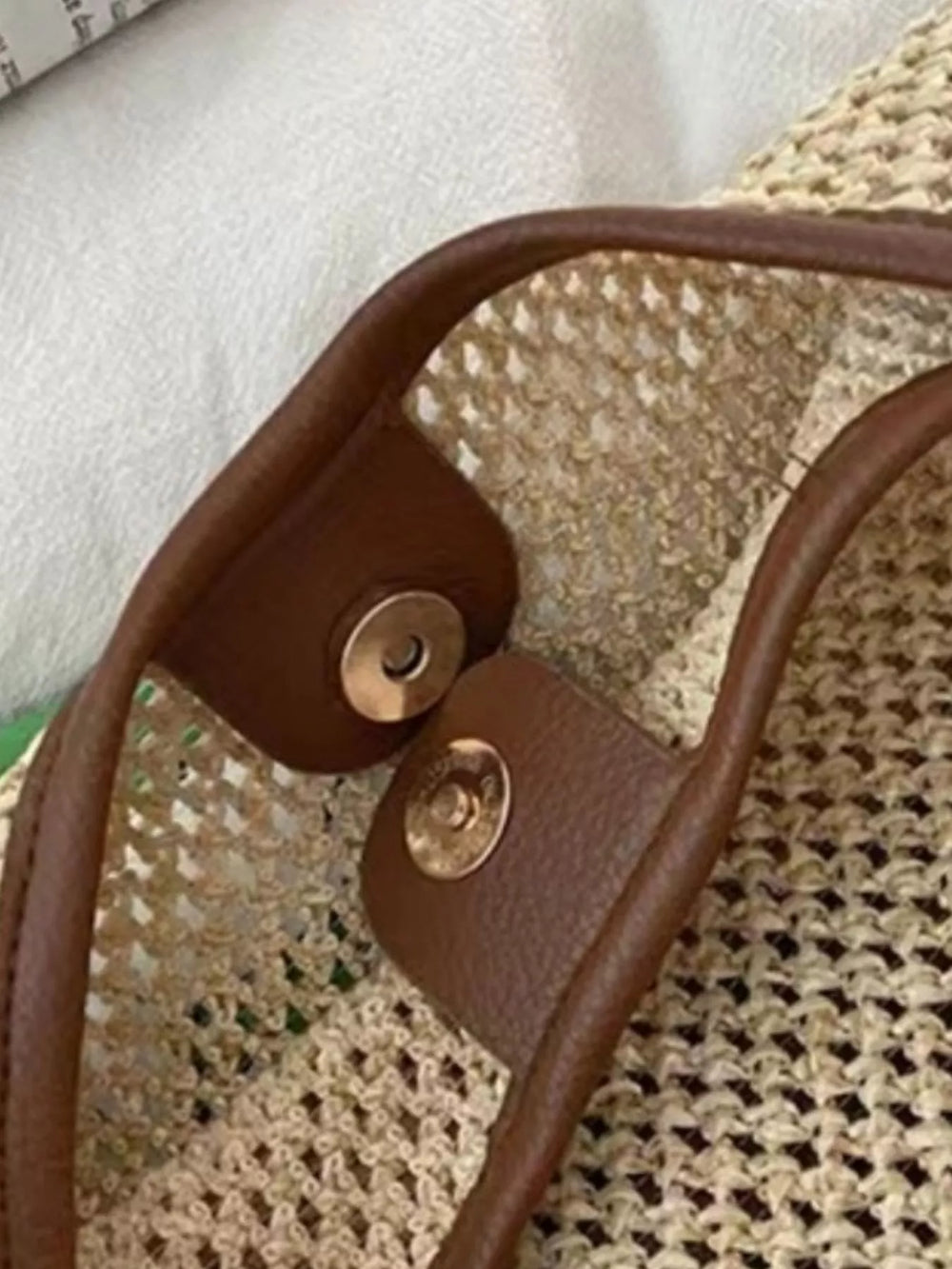 Woven Straw Handbag with Leather Strap - Trendsi - Flyclothing LLC