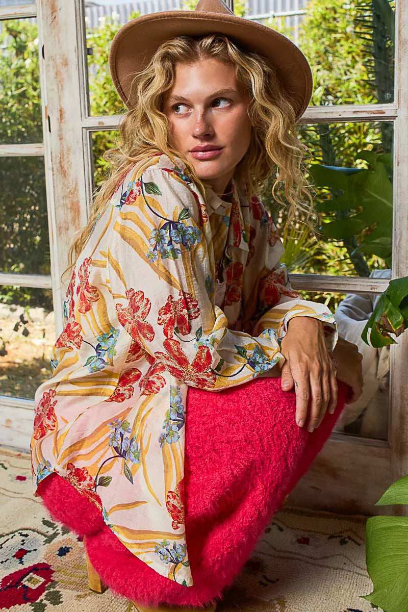 POL Floral Print Button Down Long Sleeve Shirt - Trendsi - Flyclothing LLC