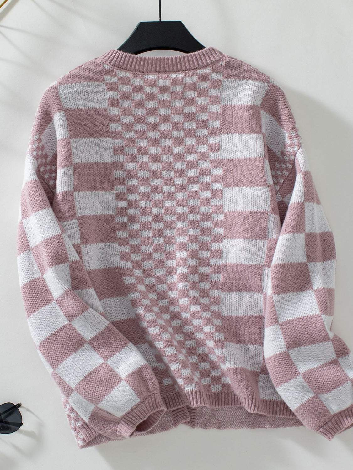Double Take Checkered Open Front Dropped Shoulder Cardigan - Trendsi - Flyclothing LLC