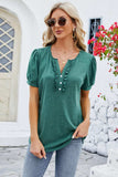 Frill Notched Short Sleeve Blouse - Trendsi - Flyclothing LLC