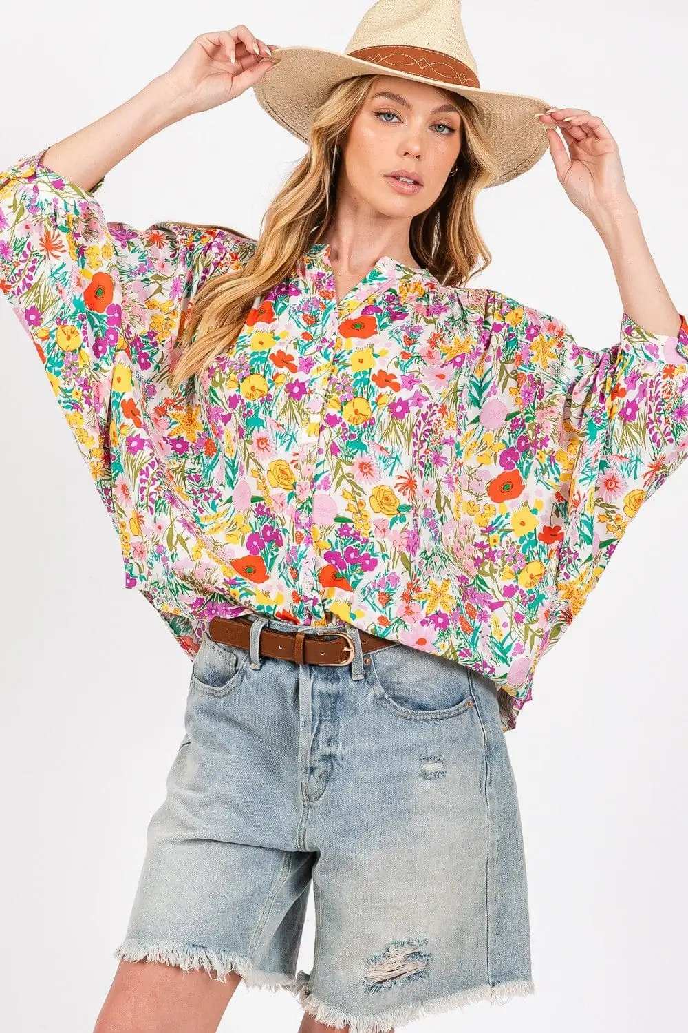 SAGE + FIG Button Down Floral Shirt - Trendsi - Flyclothing LLC