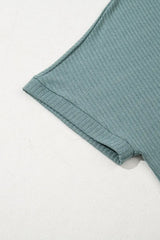 Oversized Ribbed Knit V Neck Dolman Short Sleeve Top - Trendsi - Flyclothing LLC