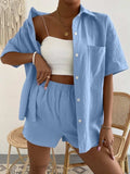 Button Up Short Sleeve Shirt and Shorts Set - Trendsi - Flyclothing LLC