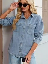 Button Up Dropped Shoulder Denim Jacket - Trendsi - Flyclothing LLC
