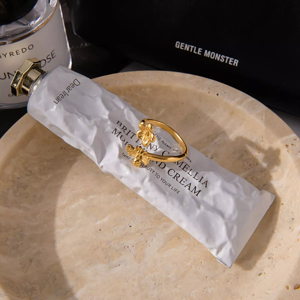 18K Gold-Plated Flower Bee Open Ring - Trendsi - Flyclothing LLC