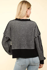 VERY J Exposed Seam Cropped Striped Slit Sweater - Trendsi - Flyclothing LLC