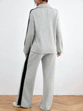 Contrast Collared Neck Long Sleeve Top and Pants Set - Trendsi - Flyclothing LLC