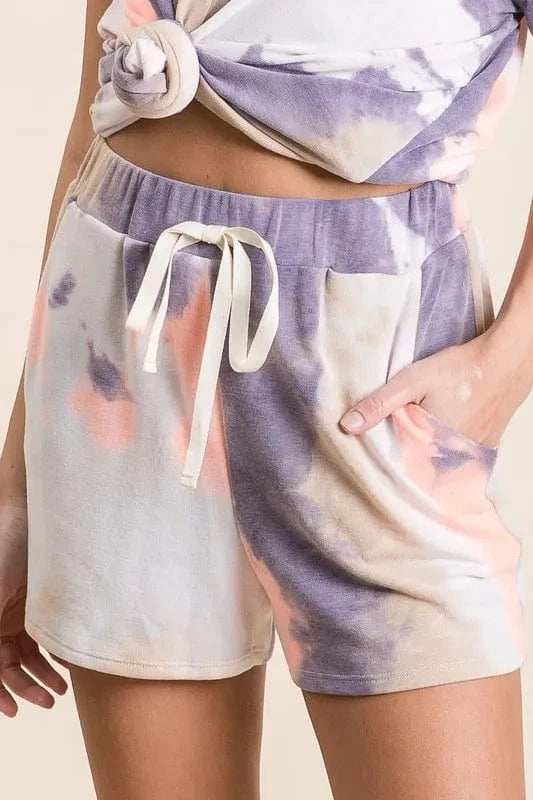 BiBi Tie Dye Terry Shorts with Drawstring - Trendsi - Flyclothing LLC