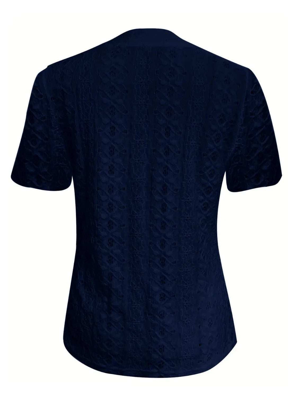 Openwork Notched Short Sleeve Top - Trendsi - Flyclothing LLC