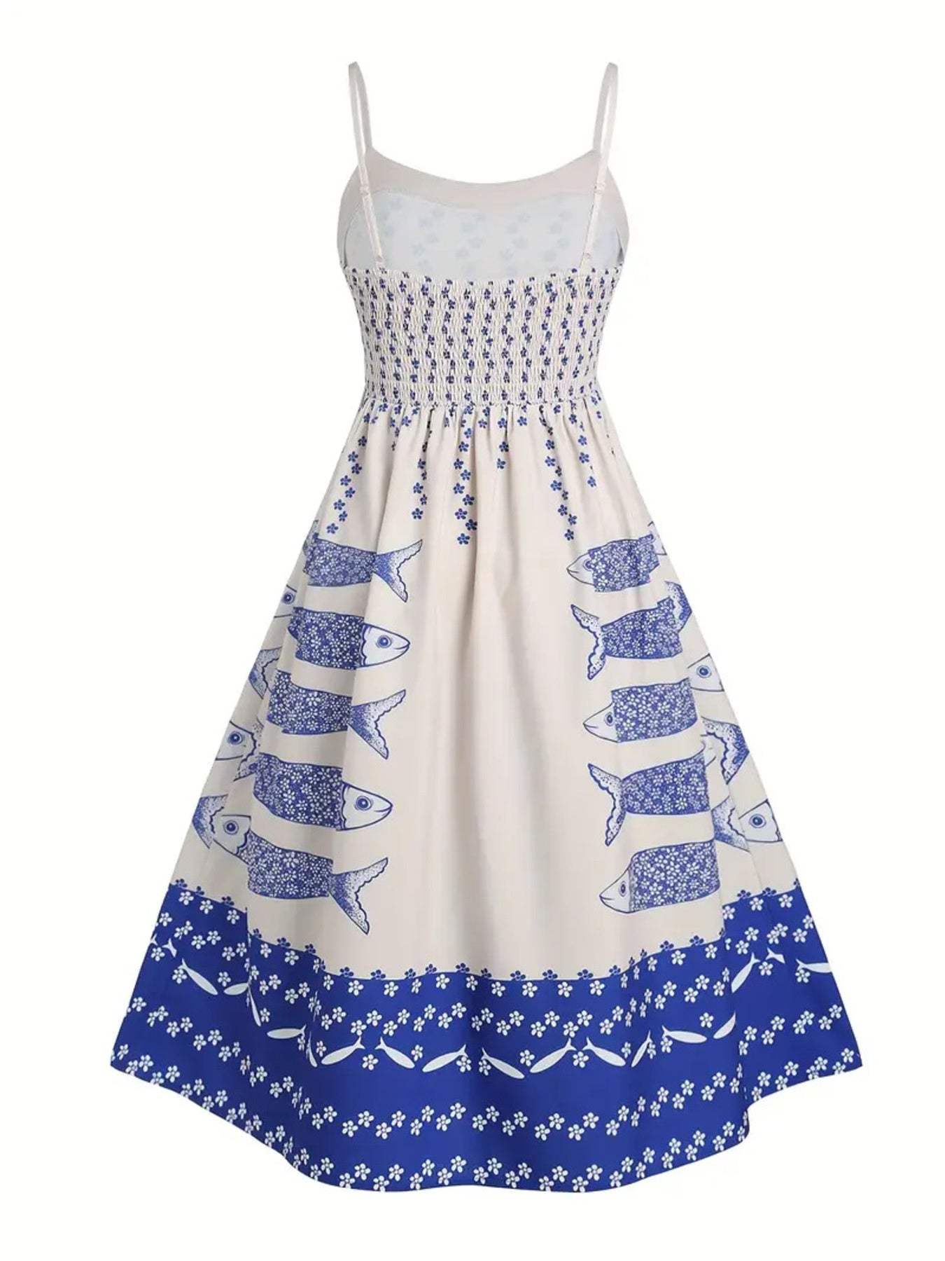 Sardine Print Spaghetti Strap Midi Dress - Trendsi - Flyclothing LLC