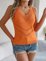 Eyelet V-Neck Tank - Trendsi - Flyclothing LLC