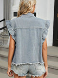 Raw Hem Cap Sleeve Denim Jacket - Trendsi