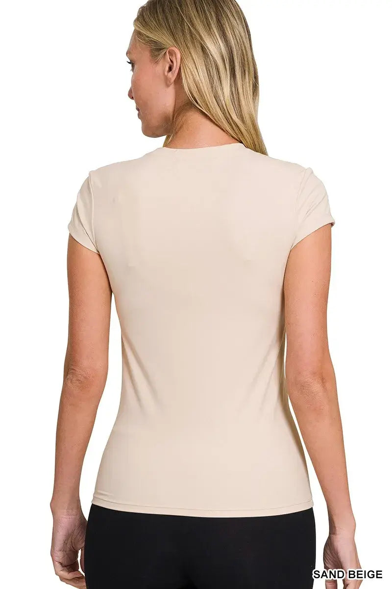 Zenana Interlock Short Sleeve Top - Trendsi - Flyclothing LLC