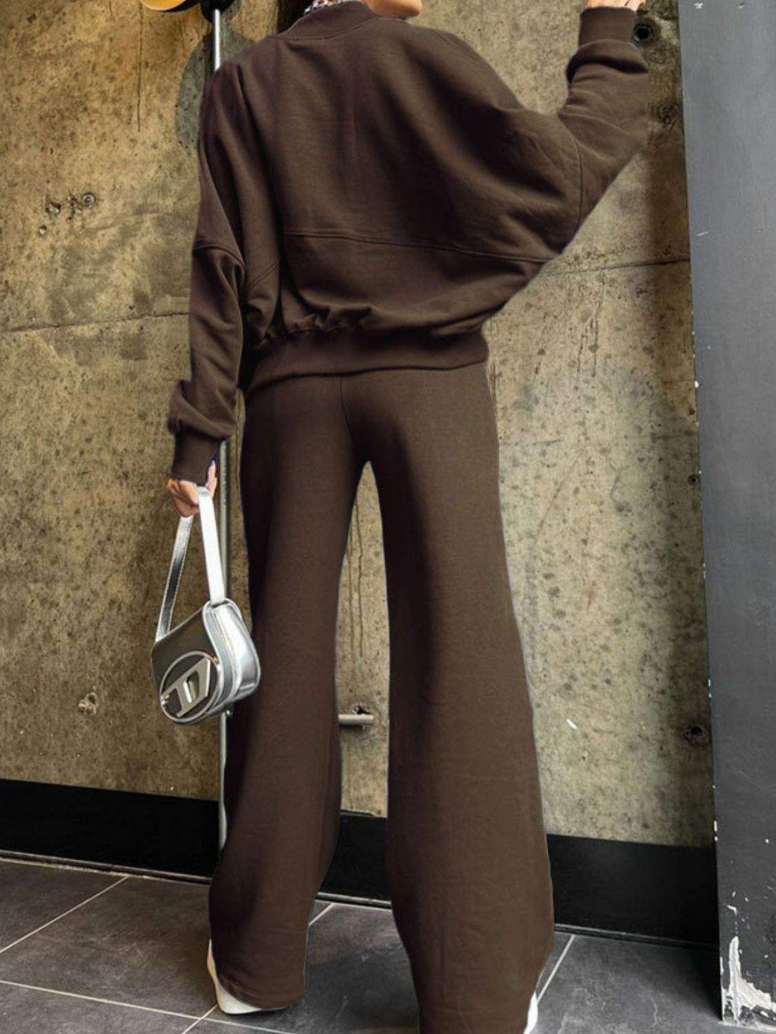 Baseball Collar Zip Up Top and Drawstring Paants Set - Trendsi - Flyclothing LLC