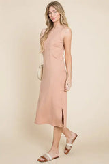 BOMBOM Ribbed Knit Sleeveless Midi Dress - Trendsi - Flyclothing LLC