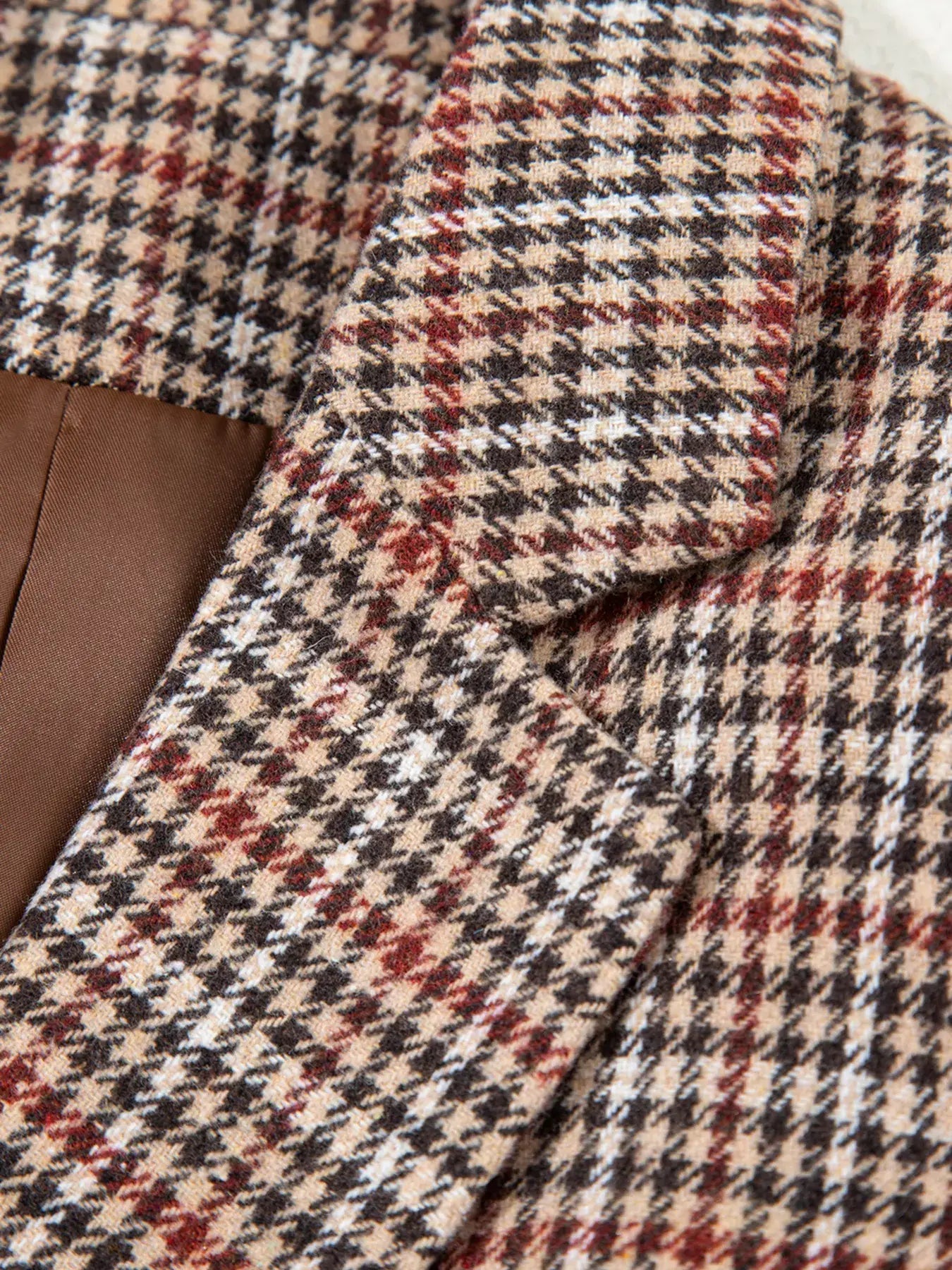 Houndstooth Lapel Collar Blazer - Trendsi - Flyclothing LLC