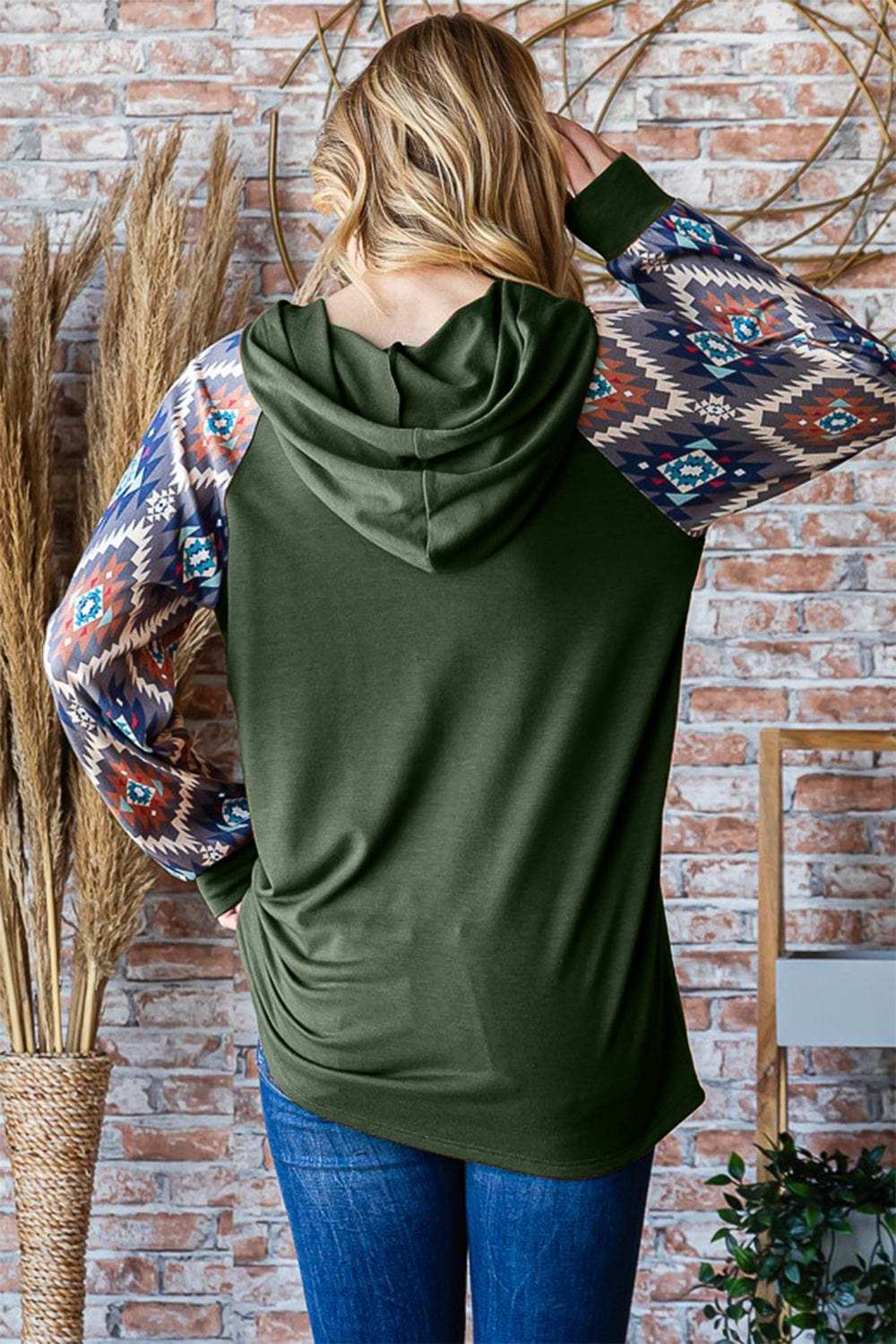 Heimish Full Size Half Button Printed Long Sleeve Hooded Top - Trendsi - Flyclothing LLC