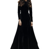 Women's Halloween Long-sleeve Long Velvet Dress