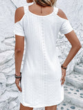 Eyelet V-Neck Cold Shoulder Mini Dress - Trendsi