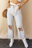 Distressed Raw Hem Jeans with Pockets - Trendsi