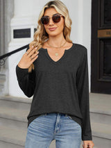 Notched Long Sleeve T-Shirt - Trendsi - Flyclothing LLC