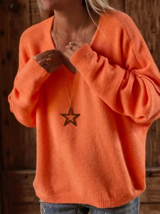 V-Neck Dropped Shoulder Sweater - Trendsi - Flyclothing LLC