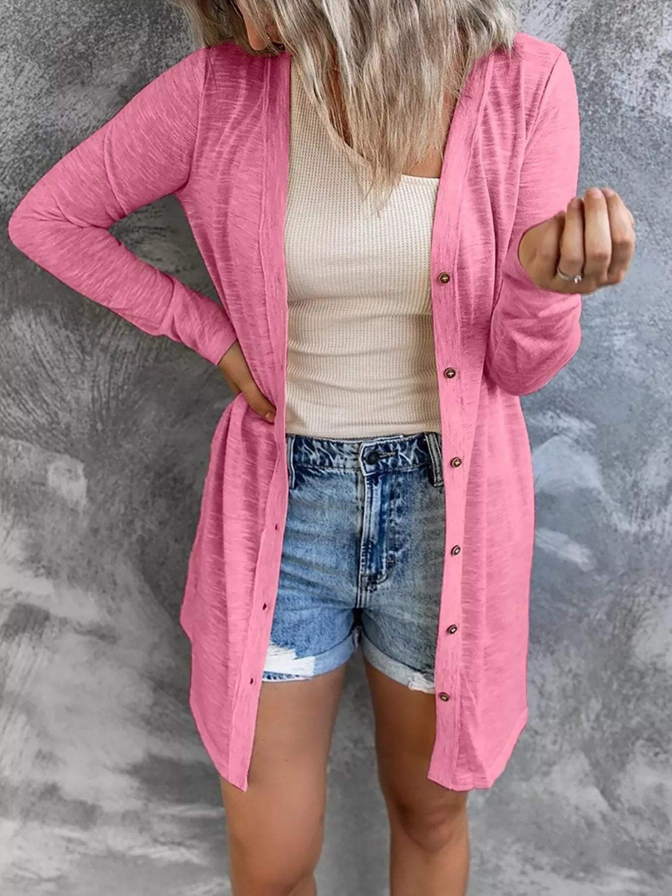 Full Size Lightweight Button-Up Cardigan Plus Size - Trendsi - Flyclothing LLC