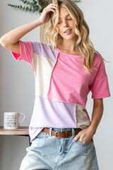 HOPELY Full Size Color Block Exposed Seam T-Shirt - Trendsi