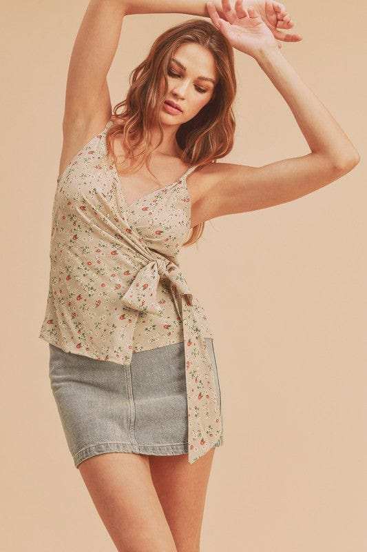Aemi + Co Ditsy Floral Surplice Adjustable Straps Cami - Trendsi - Flyclothing LLC