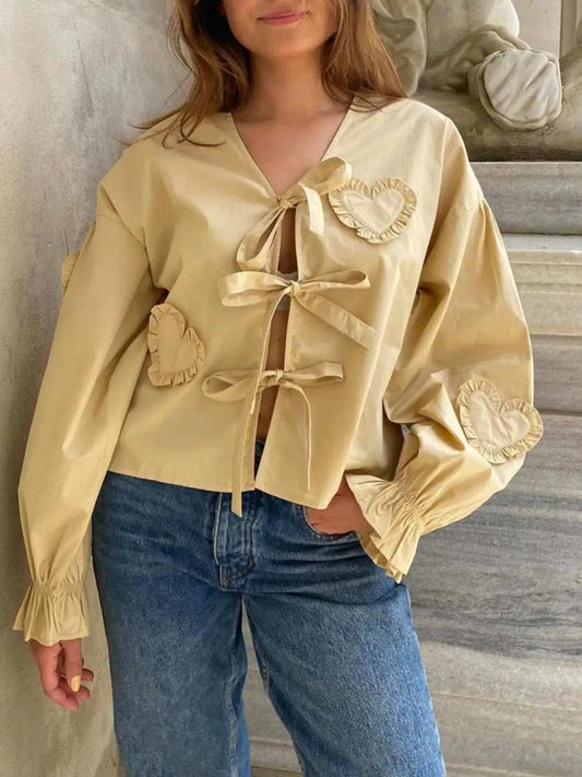 Tied Flounce Sleeve Blouse - Trendsi - Flyclothing LLC