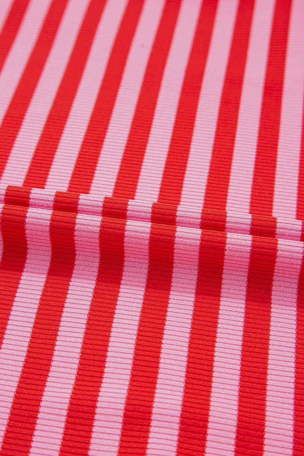 Stripe Ribbed Cap Sleeve Round Neck T Shirt - Trendsi - Flyclothing LLC