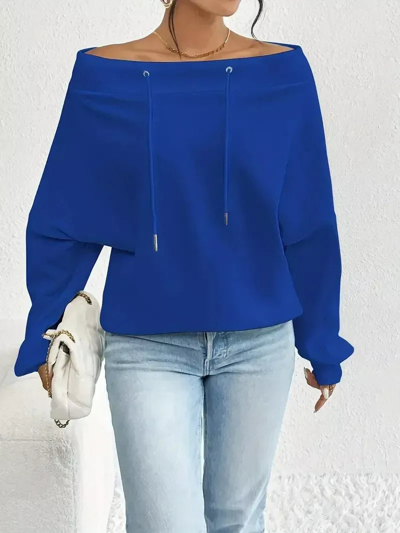 Off-Shoulder Drawstring Sweatshirt - Trendsi - Flyclothing LLC