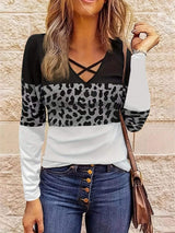 Crisscross Color Block Long Sleeve T-Shirt - Trendsi - Flyclothing LLC