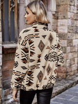 Geometric Zip Up Long Sleeve Outerwear - Trendsi - Flyclothing LLC