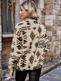 Geometric Zip Up Long Sleeve Outerwear - Trendsi