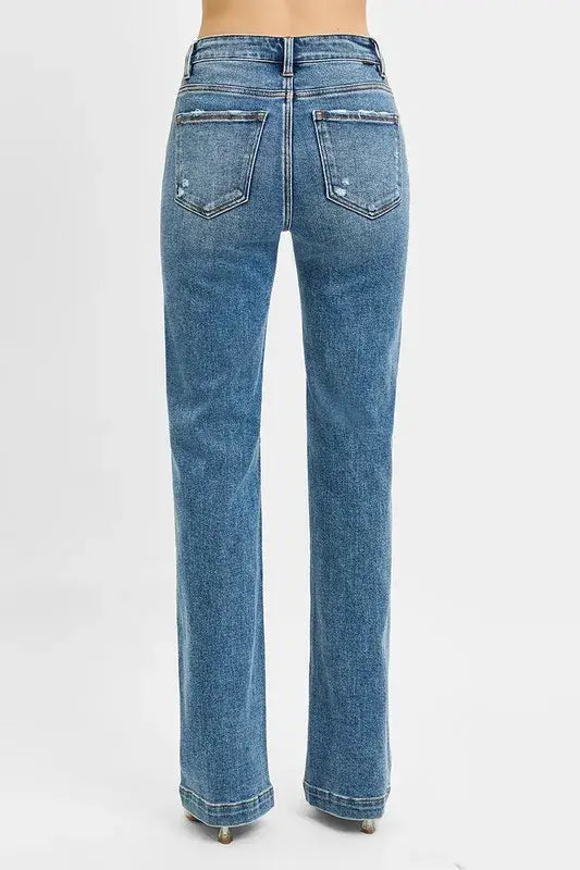 RISEN Full Size Distressed Detail Bootcut Jeans Plus Size - Trendsi - Flyclothing LLC