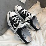 Round Toe Lace-Up Canvas Sneakers - Trendsi