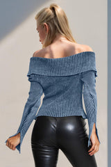 Double Take Ribbed Off-Shoulder Zip Up Long Sleeve Cardigan - Trendsi - Flyclothing LLC