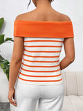 Decorative Button Striped Off-Shoulder Knit Top - Trendsi - Flyclothing LLC