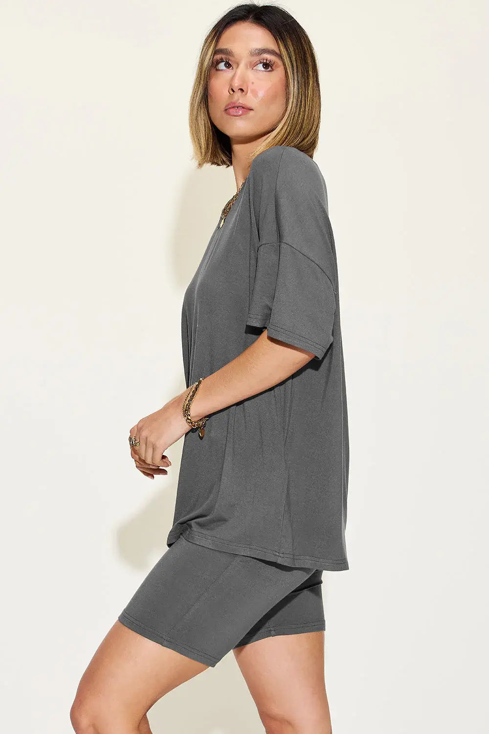 Basic Bae Full Size V-Neck Drop Shoulder T-Shirt and Shorts Set - ShopBasicbae - Flyclothing LLC