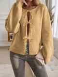 Devine Tied Round Neck Dropped Shoulder Cardigan - Trendsi - Flyclothing LLC