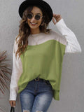Color Block Round Neck Sweater - Trendsi - Flyclothing LLC