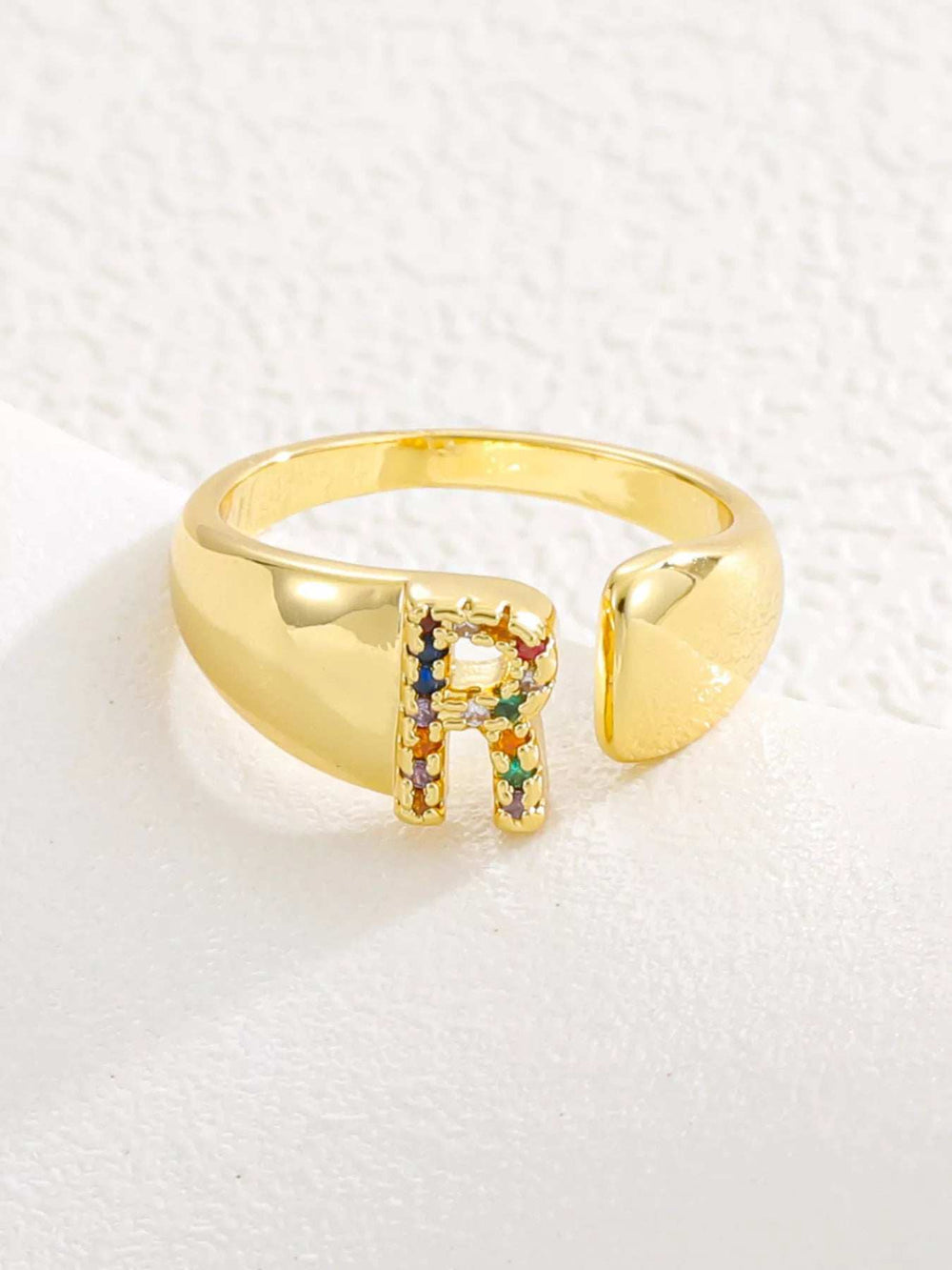 18K Gold-Plated Zircon Letter Ring - Trendsi - Flyclothing LLC