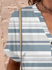 Full Size Printed Notched Short Sleeve Blouse - Trendsi