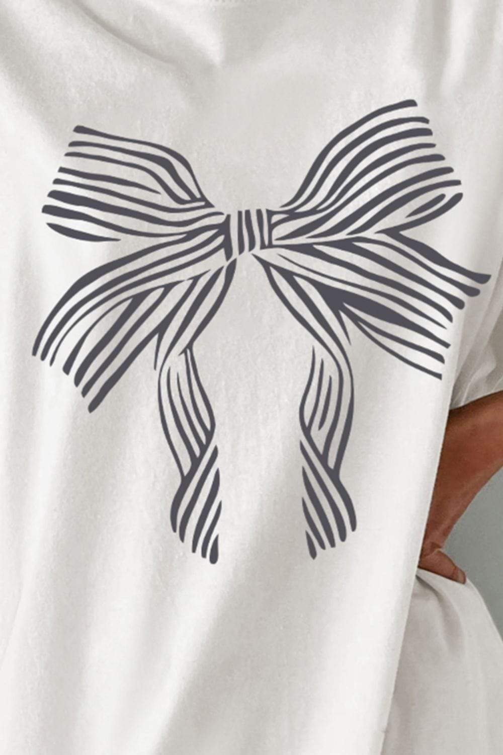 Bow Graphic Round Neck Short Sleeve T-Shirt - Trendsi - Flyclothing LLC