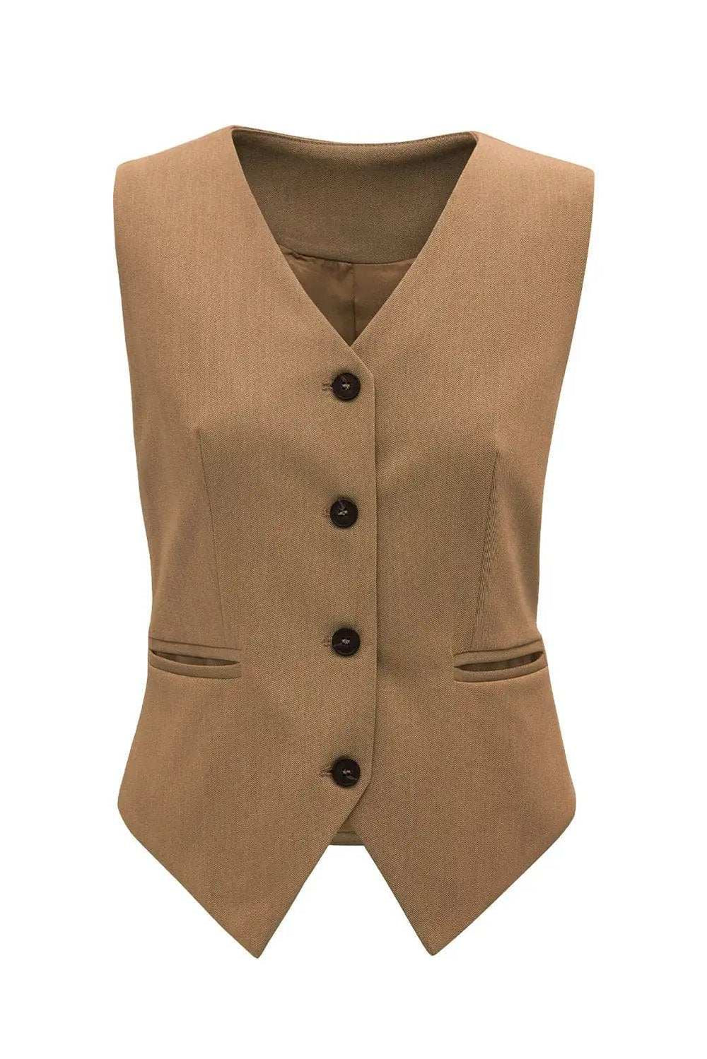 Pocketed Button Up Vest - Trendsi - Flyclothing LLC