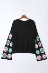 Crochet Round Neck Long Sleeve Knit Top - Trendsi - Flyclothing LLC